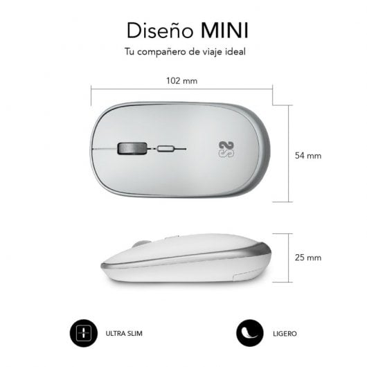 Subblim Wireless Mini Mouse Rato Ótico Sem Fios Branco/Prateado