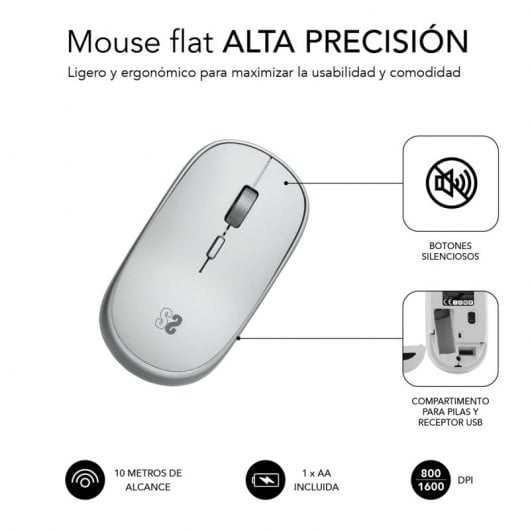 Subblim Wireless Mini Mouse Rato Ótico Sem Fios Branco/Prateado