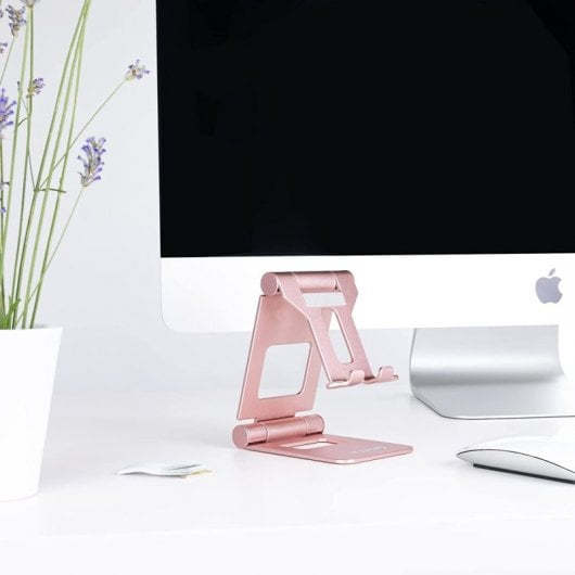 Support réglable TooQ pour smartphone/tablette jusqu'à 10" velours rose
