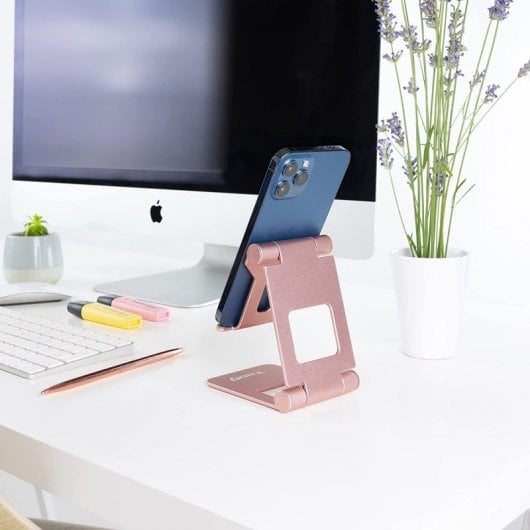 Support réglable TooQ pour smartphone/tablette jusqu'à 10" velours rose