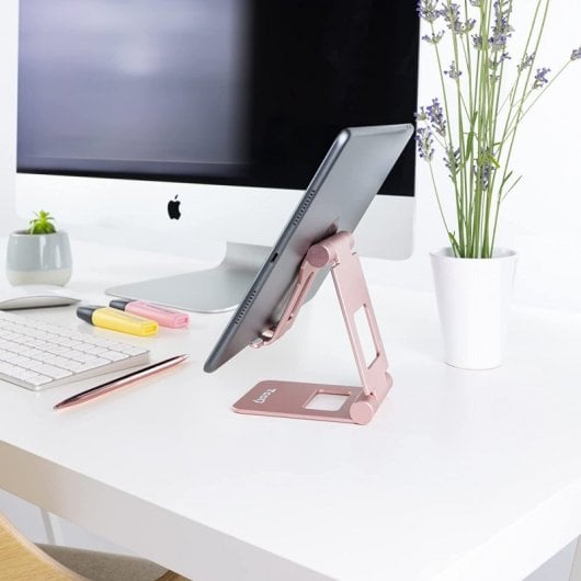 Support réglable TooQ pour smartphone/tablette jusqu'à 10" velours rose