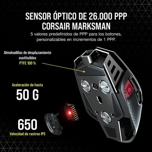 Mouse da gioco wireless ultra wireless Corsair M65 RGB 26.000 DPI nero