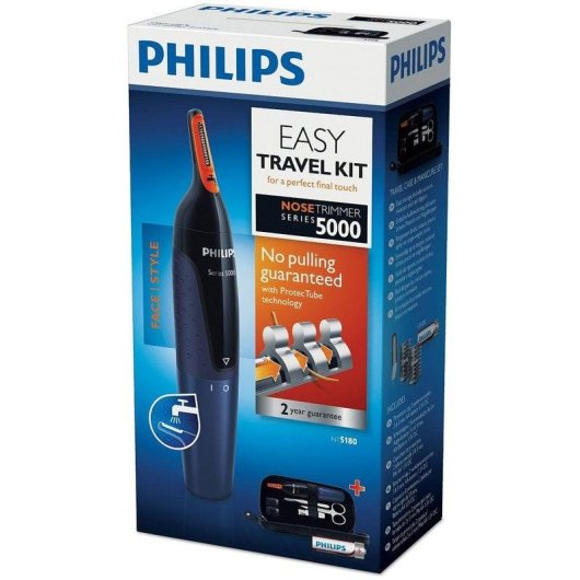 Tagliacapelli Naso e Orecchie Philips NT5180 Senza Fili 3 Lunghezze Impermeabile Kit Manicure