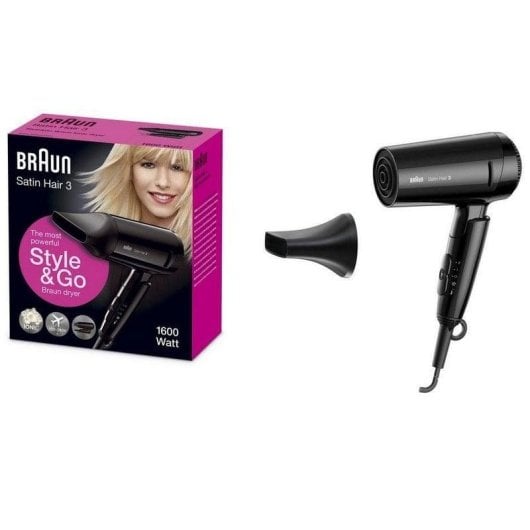 Sèche-cheveux Ionique de Voyage Pliable Braun Satin Hair HD350 1600W 2 Températures 1 Vitesse Noir