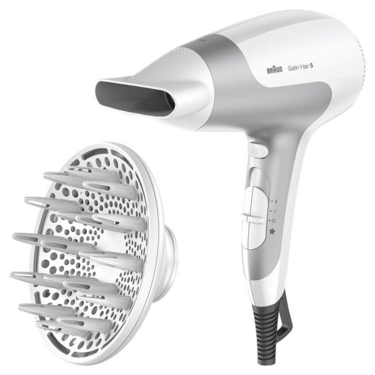 Ionen Föhn Braun Satin Hair 5 HD585 2500W 3 Temperaturstufen 2 Geschwindigkeiten Diffusor Weiß Silber