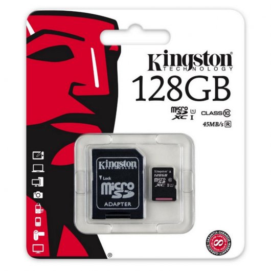 Kingston microSDXC 128GB Clase 10 UHS-I + Adaptador