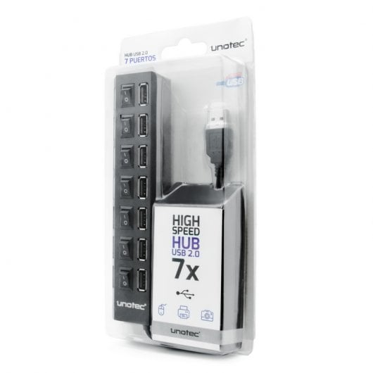 Unotec Hub 7 Portas USB 2.0 com Interruptores Preto