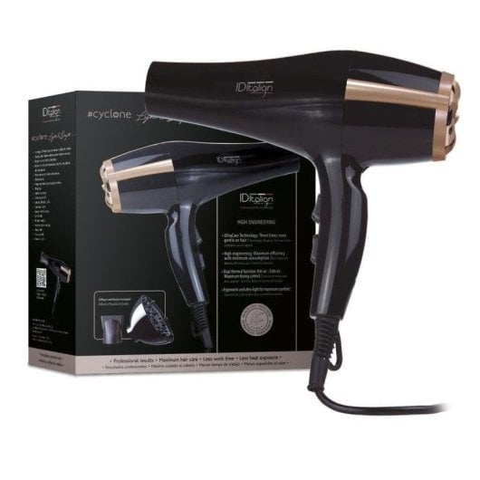 Secador de Pelo Italian Design Cyclone Air Tech Iónico Profesional 2300W con Difusor y Boquilla Negro
