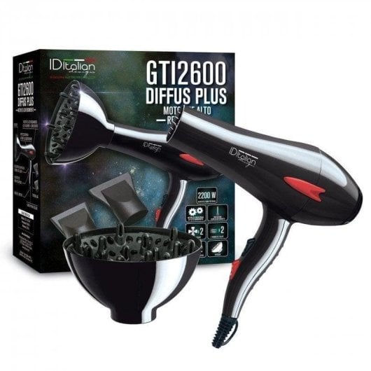 Professioneller Föhn Italian Design GTI 2600 Plus 2200W 3 Temperaturstufen 2 Geschwindigkeiten mit Zubehör Schwarz