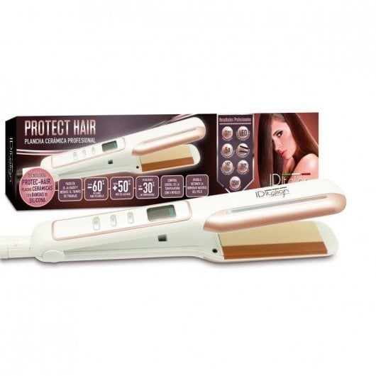 Prancha de cabelo Italian Design PROTEC HAIR Cerâmica Profissional 220ºC Placa Sólida Perlado Rosa