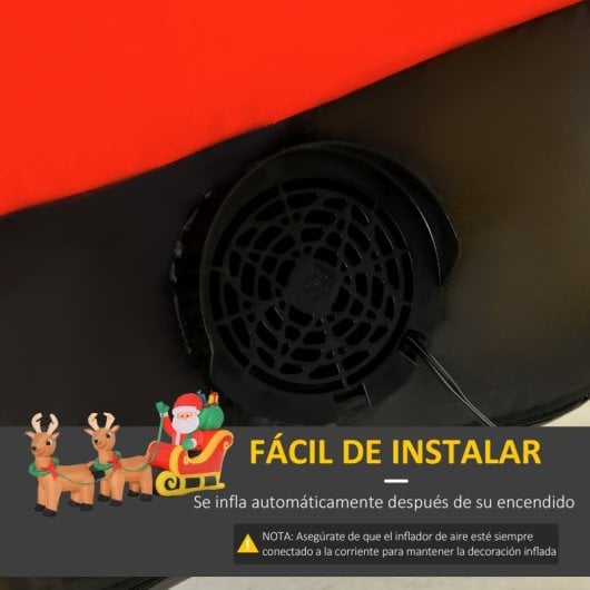 Decoração de Natal insuflável HOMCOM com Pai Natal e trenó com renas e luzes LED