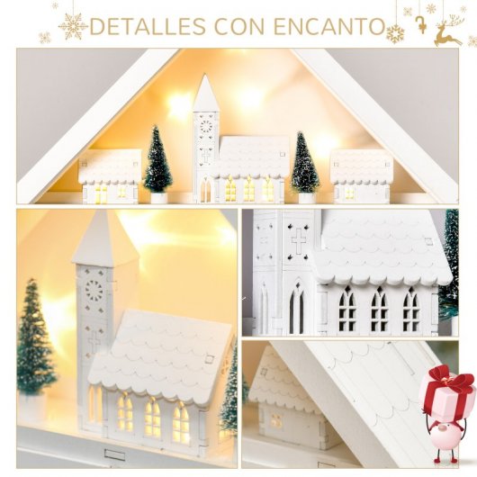 HOMCOM Calendario de Adviento Navidad Madera con Luces LED 39x9x42 cm Blanco