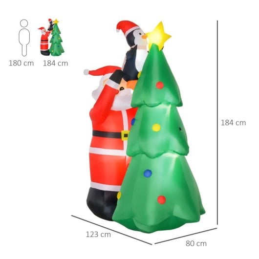 Árvore de Natal insuflável HOMCOM de 184 cm com luzes LED e Pai Natal (123 x 80 x 184 cm)