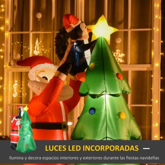 Árvore de Natal insuflável HOMCOM de 184 cm com luzes LED e Pai Natal (123 x 80 x 184 cm)
