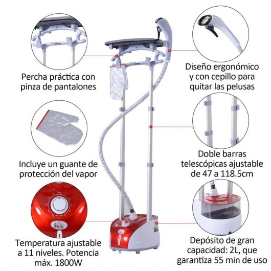 Homcom Cepillo de Vapor para Ropa 1800W