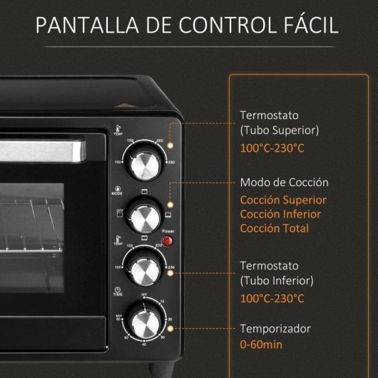 Mini Forno Homcom 32L 1600W 3 Modos de Cozedura Preto