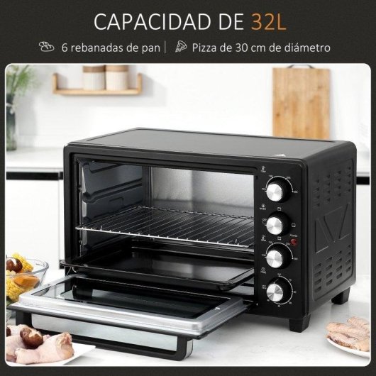 Mini Forno Homcom 32L 1600W 3 Modos de Cozedura Preto