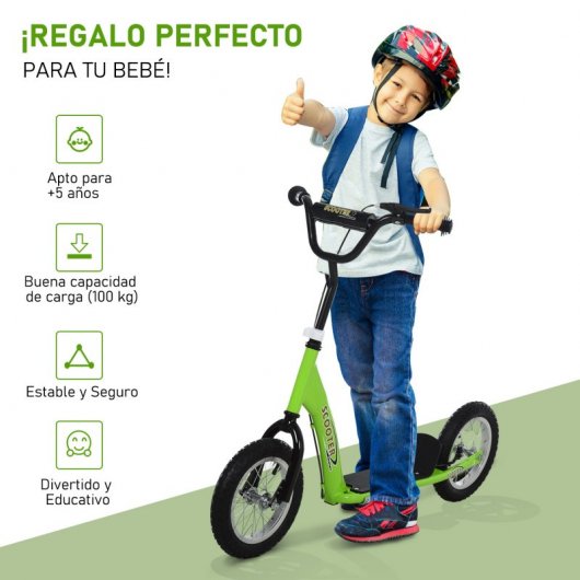 Homcom Patinete Infantil con Frenos y Manillar Ajustable Verde
