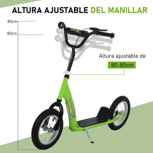 Homcom Patinete Infantil con Frenos y Manillar Ajustable Verde