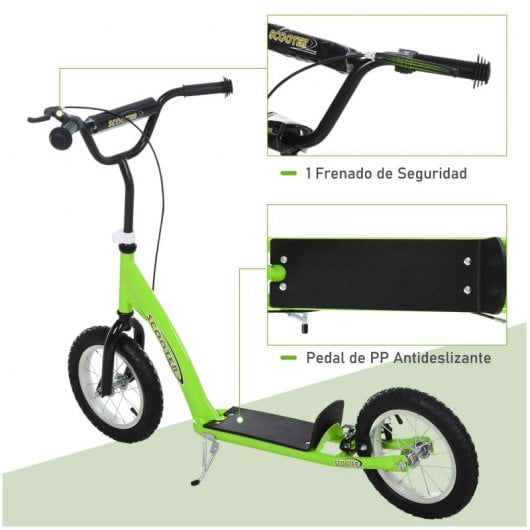 Homcom Patinete Infantil con Frenos y Manillar Ajustable Verde