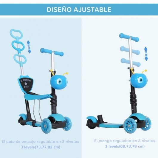 Homcom Patinete Infantil 3 en 1 Azul