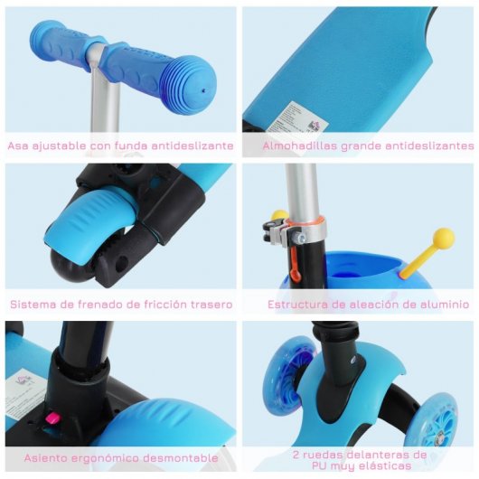 Homcom Patinete Infantil 3 en 1 Azul