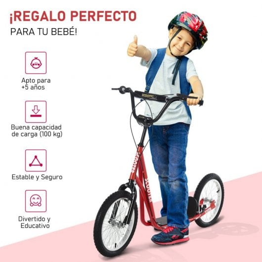 Homcom Patinete Infantil con Neumáticos Inflables Rojo