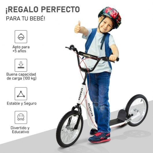Homcom Patinete Infantil con Neumáticos Inflables Blanco