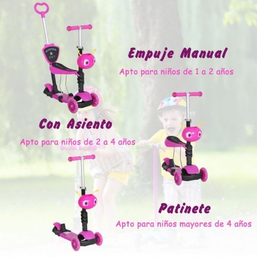 Homcom Patinete Infantil 3 Neumáticos con Asiento Extraíble Rosa