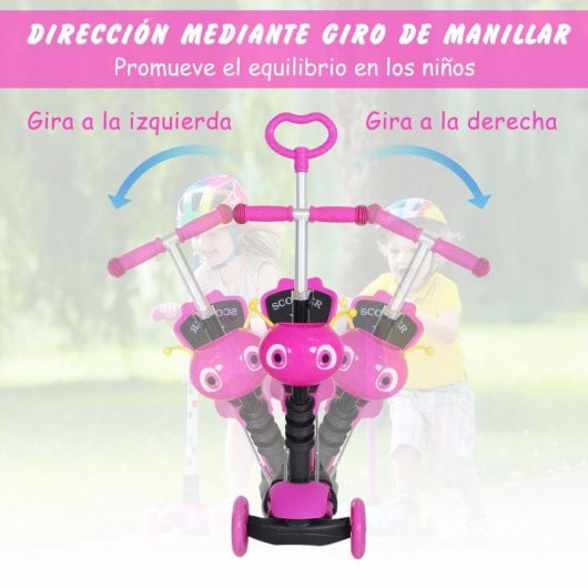 Homcom Patinete Infantil 3 Neumáticos con Asiento Extraíble Rosa