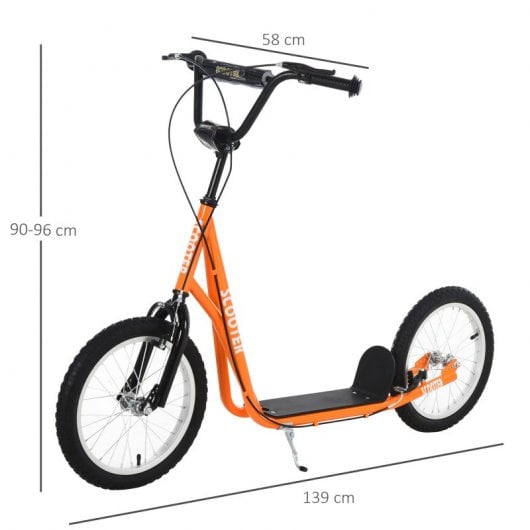 Homcom Patinete Infantil Ruedas Inflables y Manillar Ajustable Naranja