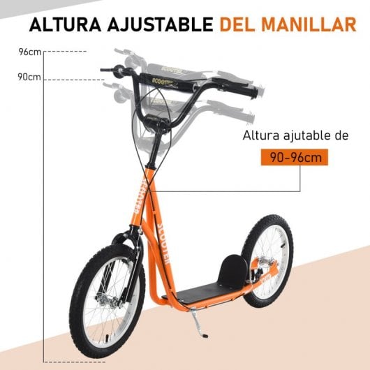 Homcom Patinete Infantil Ruedas Inflables y Manillar Ajustable Naranja
