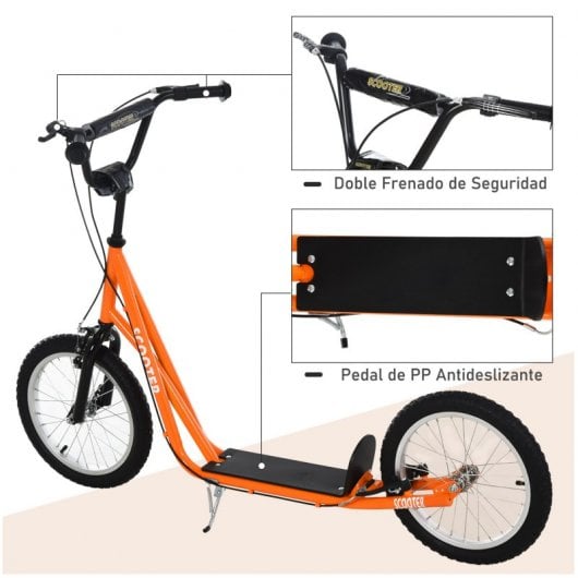 Homcom Patinete Infantil Ruedas Inflables y Manillar Ajustable Naranja