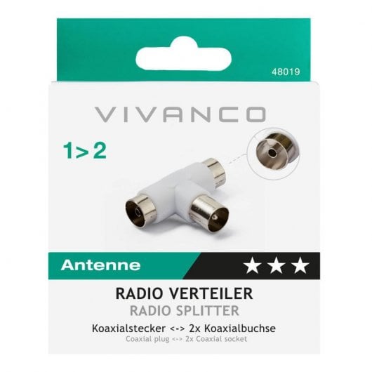 Vivanco Adaptador Divisor de Antena Coaxial en T Blanco