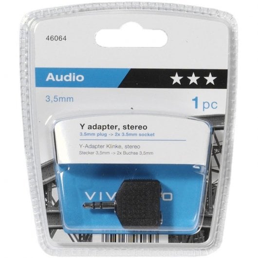 Vivanco Adaptador de Audio Minijack Macho 3.5mm a 2x Minijack Hembra 3.5mm Negro