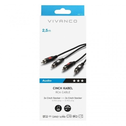 Vivanco 46013 Cabo de Áudio 2x RCA Macho-Macho 2,5m Preto