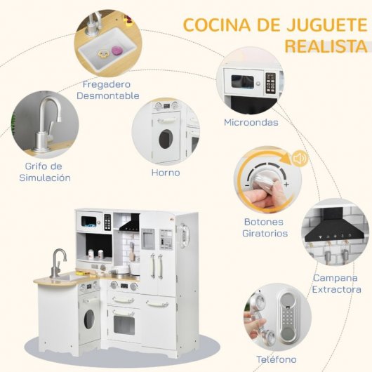 Homcom Cozinha de Brincar em Madeira com Acessórios