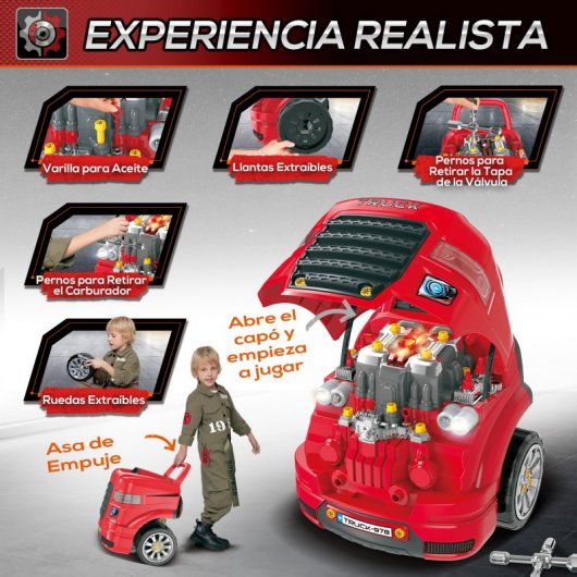 Homcom Motor de Camión Infantil 61 Piezas Rojo