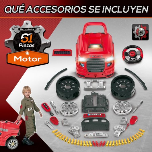 Homcom Motor de Camión Infantil 61 Piezas Rojo