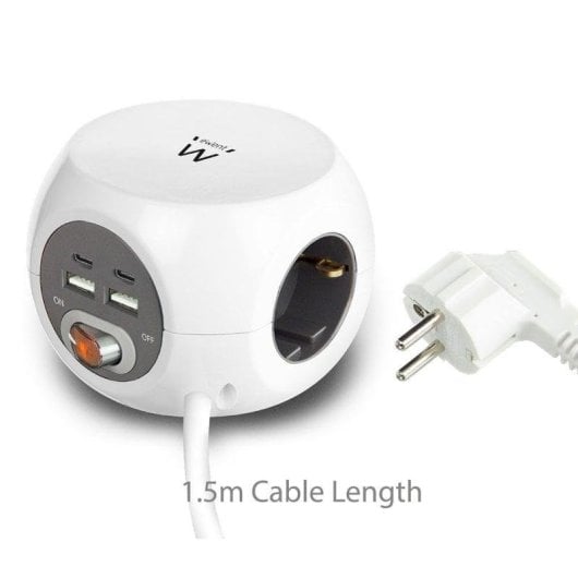 Multiprise Ewent EW3957 3 Prises 2 USB-C 2 USB-A Interrupteur Protection