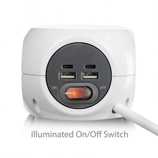 Ewent EW3957 Regleta Cúbica 3 Tomas  Schuko + 2 Puertos USB-C + 2 Puertos USB 3.4A 17W