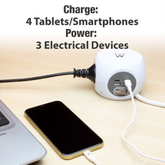 Ewent EW3957 Regleta Cúbica 3 Tomas  Schuko + 2 Puertos USB-C + 2 Puertos USB 3.4A 17W