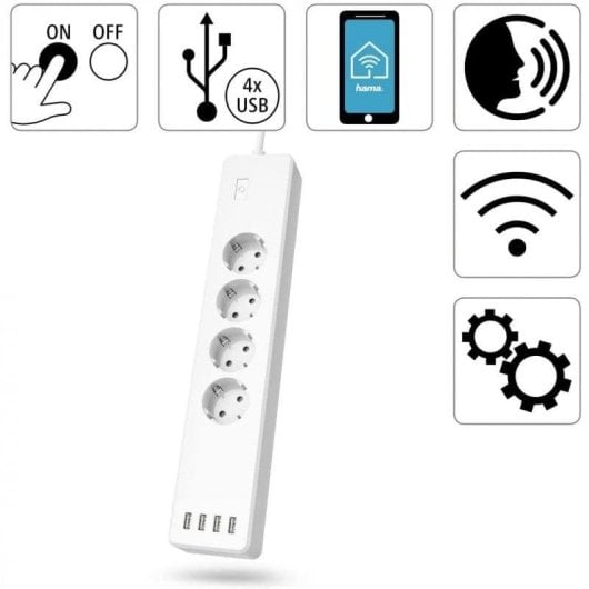 Multiprise Hama Regleta Intelligente 4 Prises 4 USB Wifi Protection Surcharge
