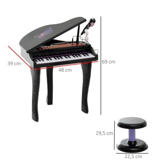 Homcom Piano Electrónico Infantil 37 Teclas con Micrófono y Luces 22 Canciones