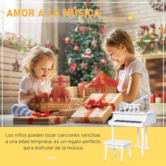 Homcom Piano de Cola Infantil 30 Teclas con Atril Taburete