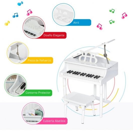 Homcom Piano de Cola Infantil 30 Teclas con Atril Taburete