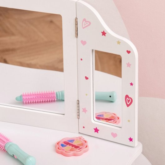 Homcom Tocador Infantil de Madera con Taburete Espejo y Cajón Rosa