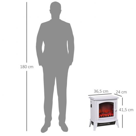 Homcom Chimenea Eléctrica de Suelo Llama Simulada 2000W Blanca