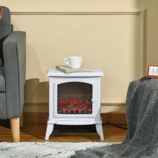 Homcom Chimenea Eléctrica de Suelo Llama Simulada 2000W Blanca