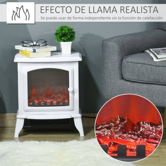 Homcom Chimenea Eléctrica de Suelo Llama Simulada 2000W Blanca